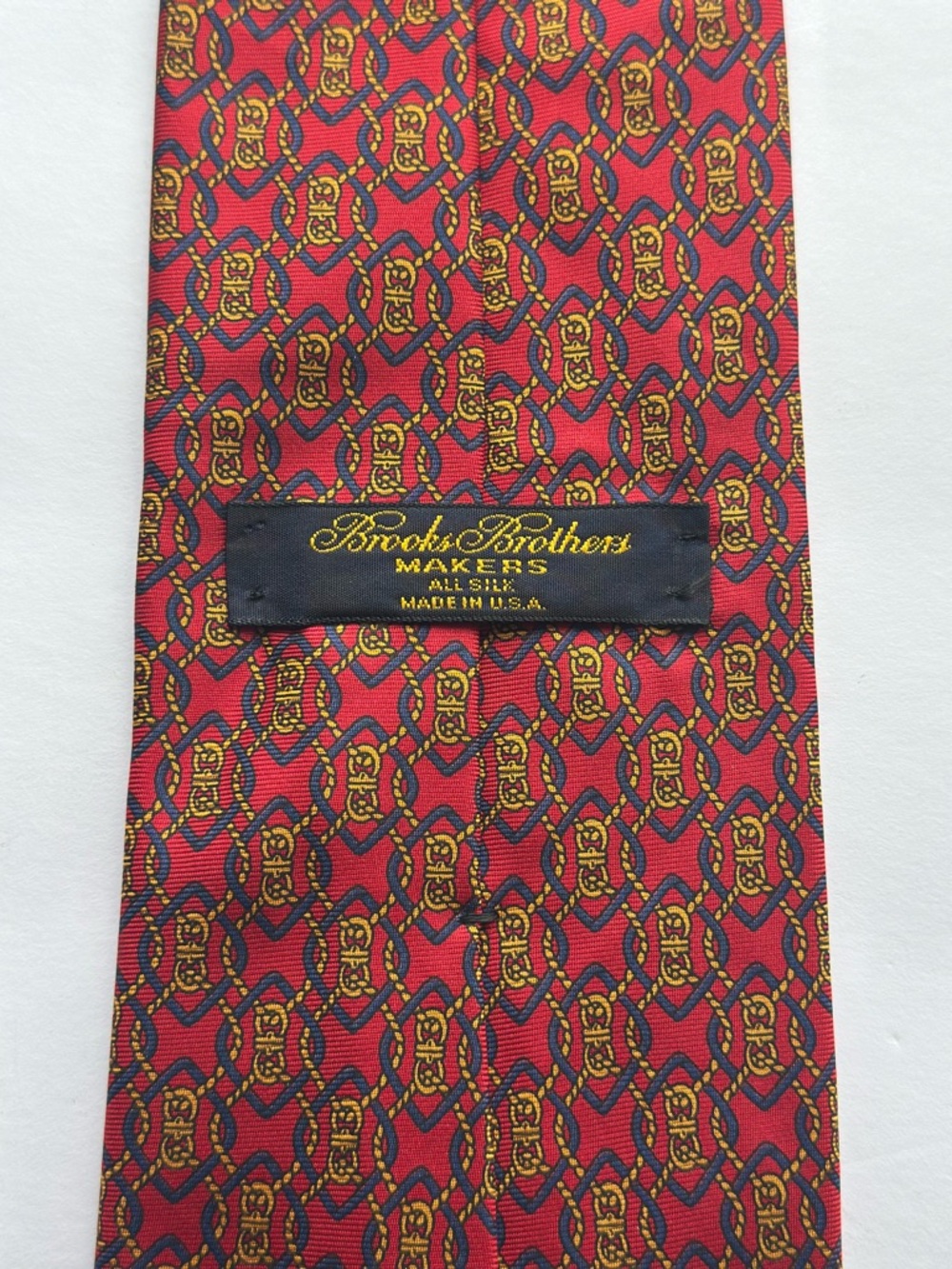 Brooks Brothers Makers Red & Blue Geometric Chain Link Silk Tie – Made in USA